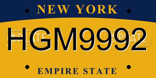 HGM9992 New York License Plate