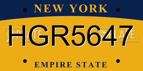 HGR5647 New York License Plate