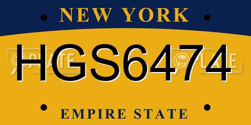 HGS6474 New York License Plate