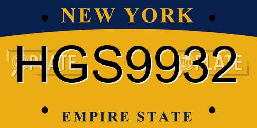 HGS9932 New York License Plate