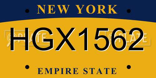 HGX1562 New York License Plate