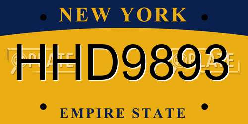 HHD9893 New York License Plate