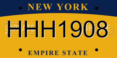 HHH1908 New York License Plate