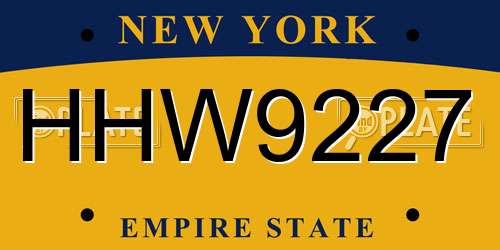 HHW9227 New York License Plate