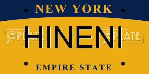 HINENI New York License Plate