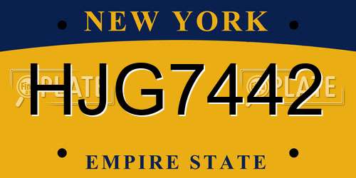 HJG7442 New York License Plate