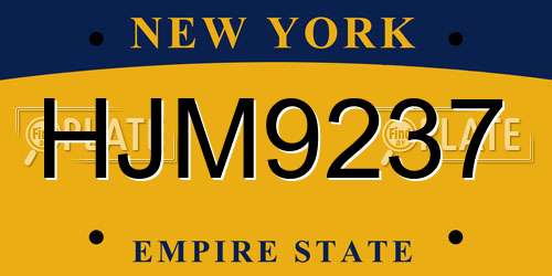 HJM9237 New York License Plate