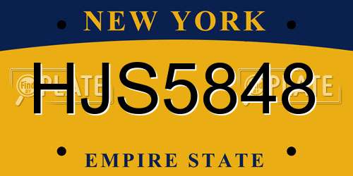 HJS5848 New York License Plate