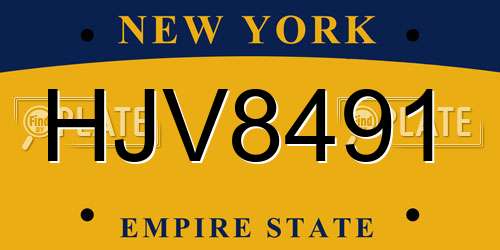 HJV8491 New York License Plate