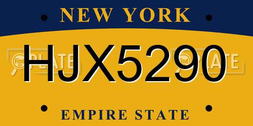 HJX5290 New York License Plate