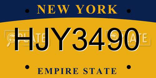 HJY3490 New York License Plate
