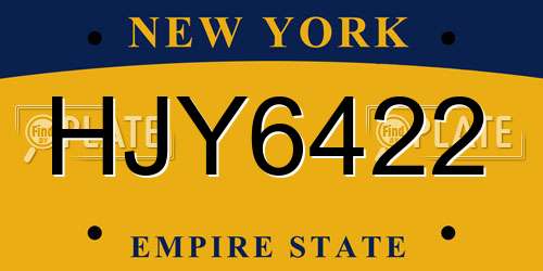 HJY6422 New York License Plate