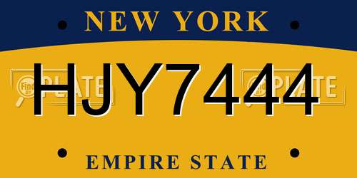 HJY7444 New York License Plate