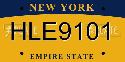 HLE9101 New York License Plate