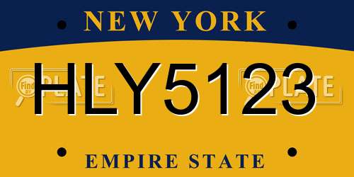 HLY5123 New York License Plate
