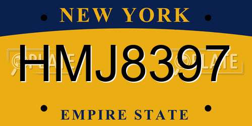 HMJ8397 New York License Plate