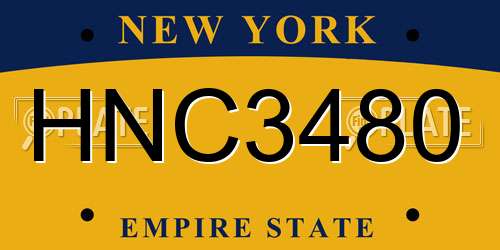 HNC3480 New York License Plate