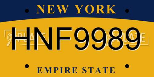 HNF9989 New York License Plate