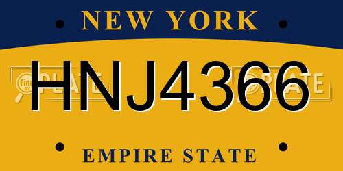 HNJ4366 New York License Plate