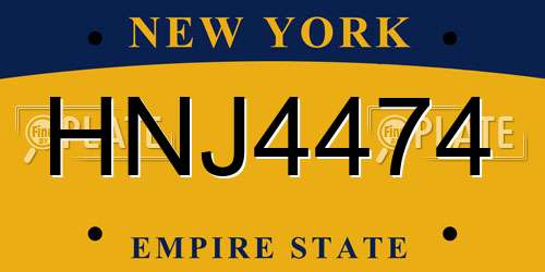 HNJ4474 New York License Plate