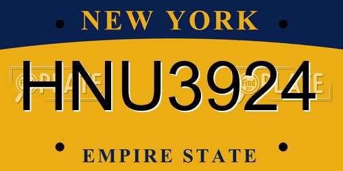 HNU3924 New York License Plate