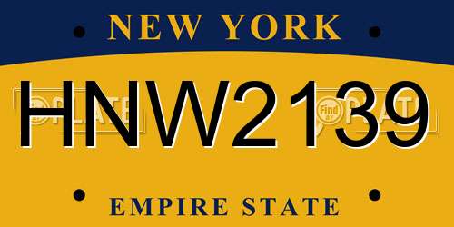 HNW2139 New York License Plate