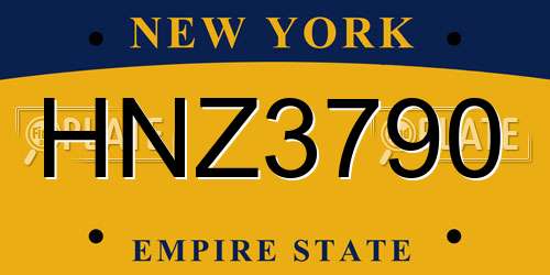 HNZ3790 New York License Plate