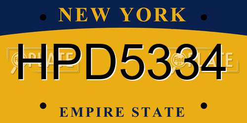HPD5334 New York License Plate