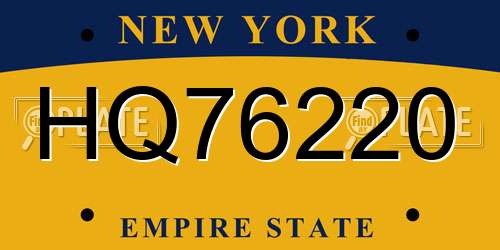 HQ76220 New York License Plate