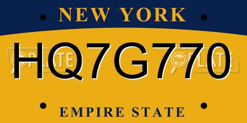 HQ7G770 New York License Plate