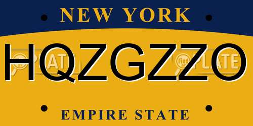 HQZGZZO New York License Plate