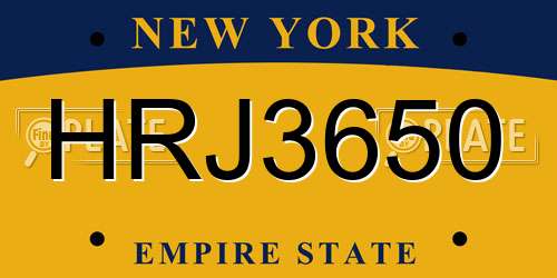 HRJ3650 New York License Plate