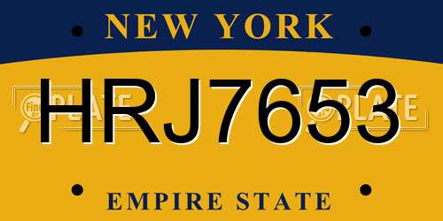 HRJ7653 New York License Plate