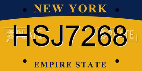 HSJ7268 New York License Plate