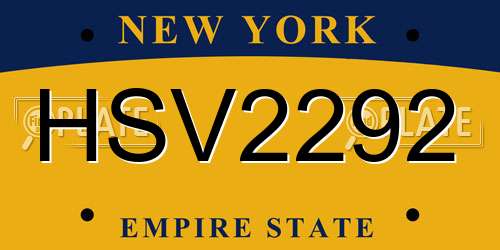 HSV2292 New York License Plate