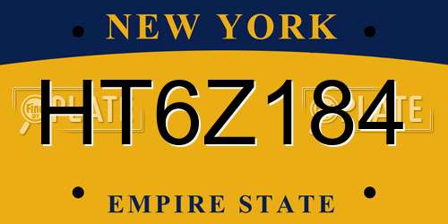 HT6Z184 New York License Plate
