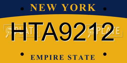 HTA9212 New York License Plate