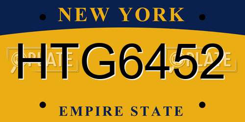 HTG6452 New York License Plate