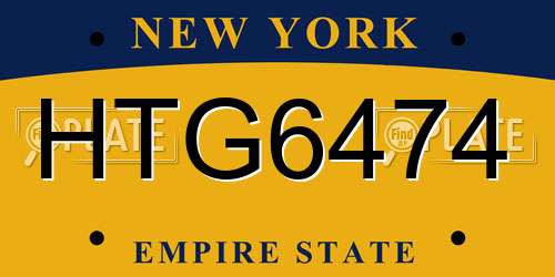 HTG6474 New York License Plate
