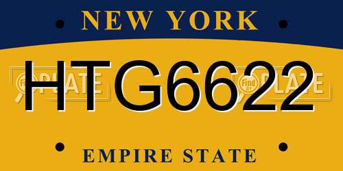 HTG6622 New York License Plate