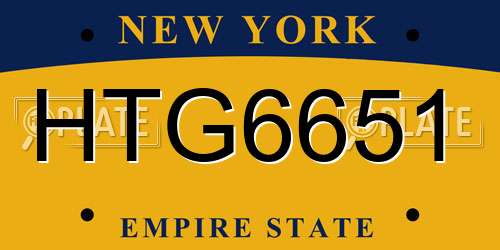 HTG6651 New York License Plate