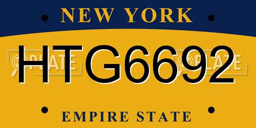HTG6692 New York License Plate