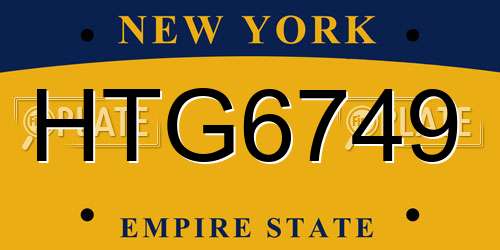 HTG6749 New York License Plate