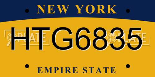 HTG6835 New York License Plate