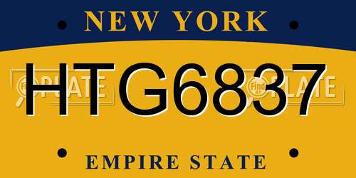 HTG6837 New York License Plate