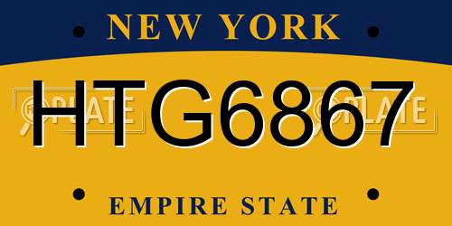 HTG6867 New York License Plate