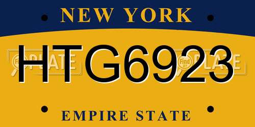 HTG6923 New York License Plate