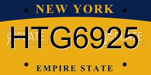 HTG6925 New York License Plate