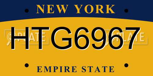 HTG6967 New York License Plate