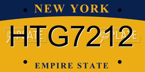 HTG7212 New York License Plate
